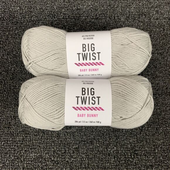 Big Twist Other - Lot Of 2 Big Twist Baby Bunny Yarn Light Gray 3.5 oz 284 yds Each New Super Fine